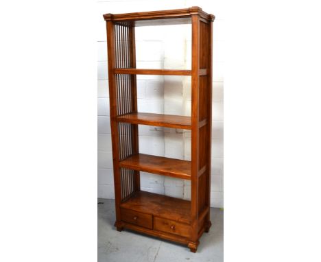 A modern four shelf bookcase with two lower drawers, 193cm.