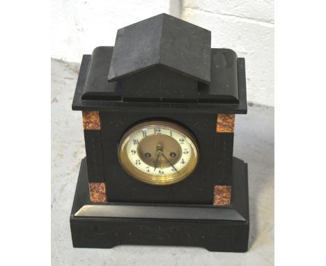 A Victorian marble and slate eight day mantel clock the enamelled and gilt dial set with Arabic numerals, height 35cm.