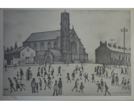 LAURENCE STEPHEN LOWRY (1887-1976); a signed limited edition black and white print,  'St. Mary's Beswick', signed in pencil l