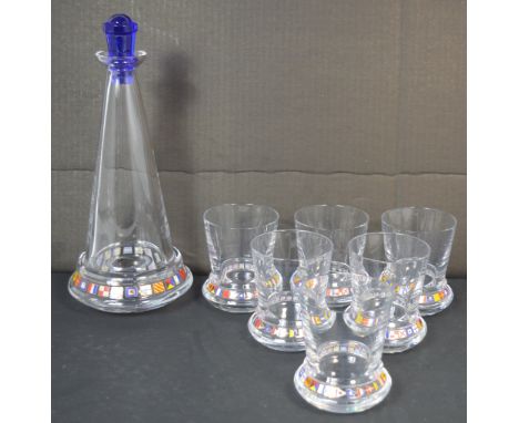 A boxed Baccarat 'Cap Horn' limited edition glass decanter and beaker set, enamel decorated with various naval flags, no.22/6