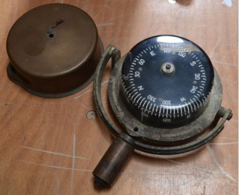 A Henry Browne & Son Ltd of Barking and London sestrel ship's compass with brass cover, formerly of a ship based in Corfu.