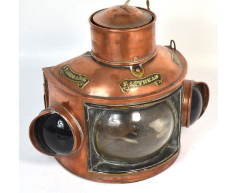 A copper starboard, port masthead ship's lamp, width 35cm.