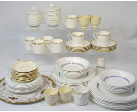 Ten Royal Doulton 'Gold Concord' pattern coffee cups and saucers pattern no.H5049 and various decorative cream glazed ceramic