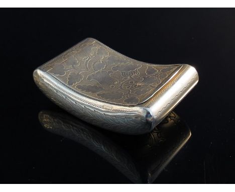 A Samuel Pemberton silver snuff box of curved form, engraved with leaves and flowers, Birmingham 1809, 40g