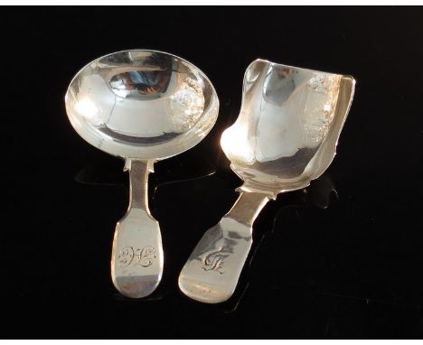 Two silver tea caddy spoons, one of shovel form, Exeter 1835, William Rawlings Sobey, 28g