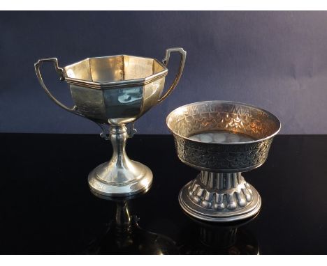 A George Nathan and Ridley Hayes silver tasting cup embossed decoration and verse to rim, Chester 1909 and a silver twin hand