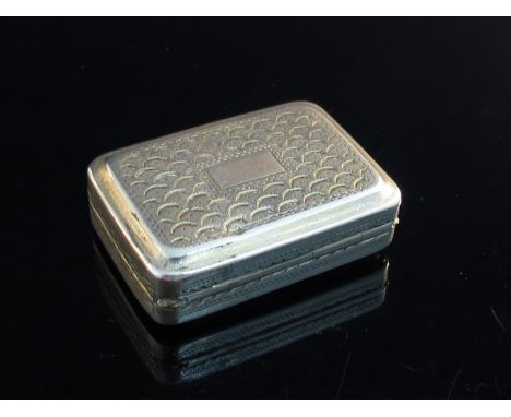 A John Shaw silver vinaigrette "scale" decoration, vacant cartouche, pierced floral gilt grill and interior, Birmingham 1914,