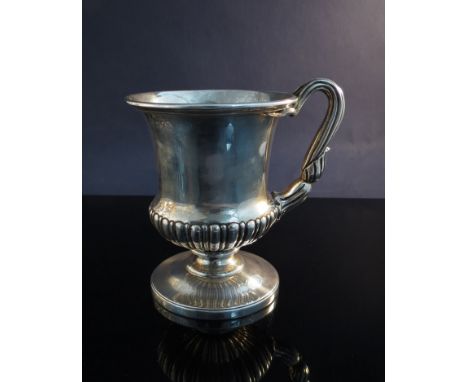 A Richard William Atkins and William Nathaniel Somersall silver cup of urn form, melon fluted lower body on circular pedestal