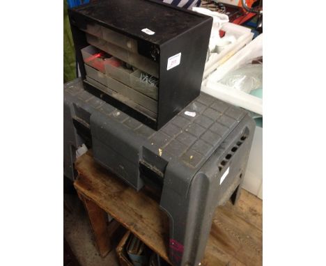 MINI DRAWERS OF SCREWS ETC AND A GARDEN STEP