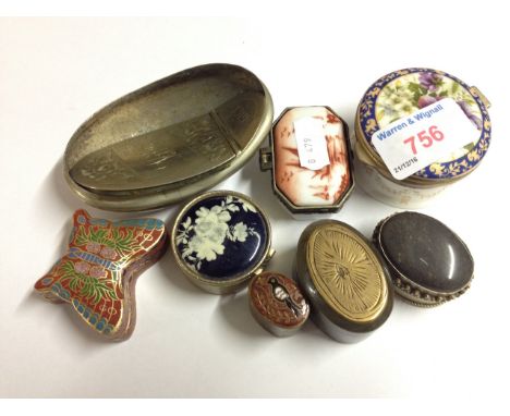 SEVEN ENAMEL AND OTHER SNUFF BOXES OR CASKETS   C
