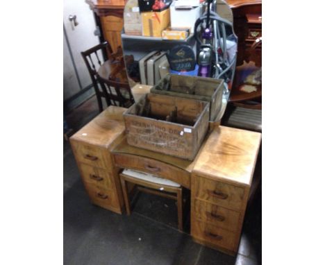 WALNUT DRESSING TABLE AND STOOL, W113CM