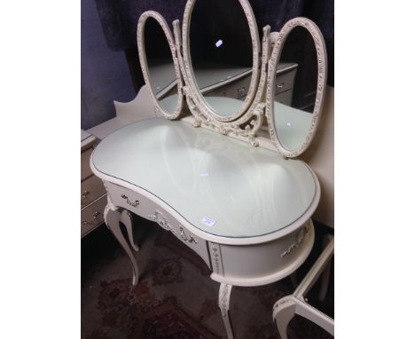 FRENCH STYLE TRIPLE MIRROR DRESSING TABLE AND STOOL FRAME, W90CM