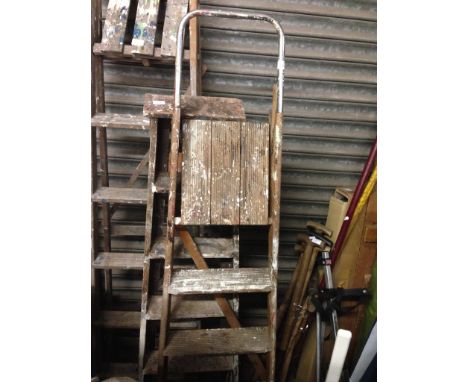WOODEN STEP LADDERS WITH ALUMINIUM GRAB RAIL