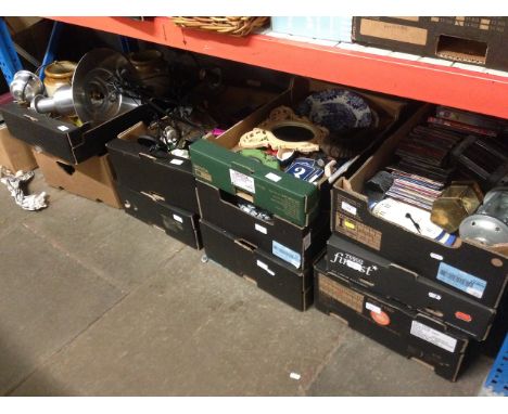 APPROX 10 BOXES OF MIXED POTTERY,  GLASS, LIGHT FITTING ETC