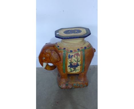 A glazed elephant garden seat/jardiniere stand - Height 60cm x 58cm