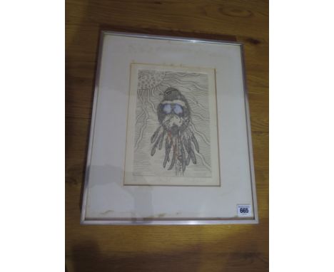 Sally Beaumont - A signed Limited Edition print - Blue Tit, numbered 5 of 40 - framed and glazed - Image size 21cm x 29cm - s