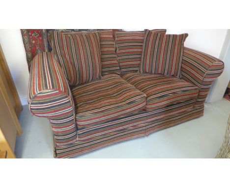 A modern two seater sofa in stripped material in good condition - Height 97cm x Width 185cm x Depth 111cm