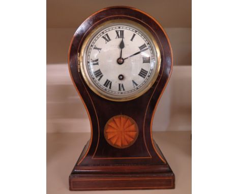 An 8 day mahogany case balloon clock with inlay dial marked J Dorrant & Son, Cheapside - Roman numerals on silvered dial