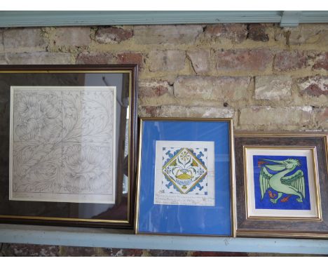 Selwyn Image 1849-1930 Design for Tiles - pencil 45cm x 45cm - signed, inscribed and dated 1879 with two other tile designs