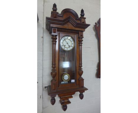A walnut Vienna style wall clock - Height 99cm