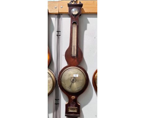 A 19th century large mercury column barometer with thermometer   in banjo shaped case with ebony and boxwood banding, by J Ba