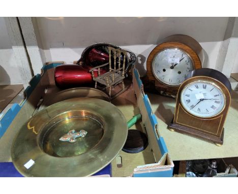 A 1930's mantel clock with strike; miscellaneous decorative items 