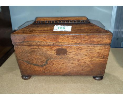 A 19th century rosewood sarcophagus shaped tea caddy with 2 divisions, 22 cm 