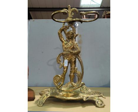 A brass figural stick stand in the Victorian style, 60 cm In good condition, 60cm high,, stick compartment 28cm wide, base 34