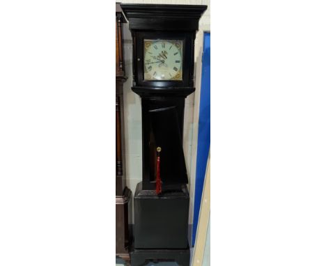 An early 19th century longcase clock in ebonised case, with square top hood, square painted dial and 3 hour movement, height 