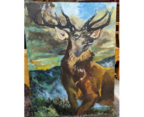 Lucy P Caithness:  Monarch of the Glen", oil, signed, 123 x 92 cm, unframedPacked in to store - will appear in January auctio