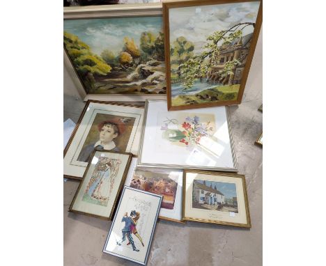 Two modern oils; other pictures and prints 