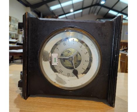 A wall clock with spiked chapter ring, exposed single fusee movement, in replacement ebonised case, height 40 cm 