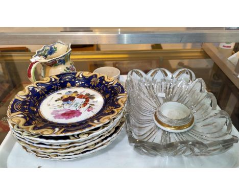 An early 20th century Plant Tuscan tea service in gilt and white, 38 pieces approx; a 19th century set of hand painted desser