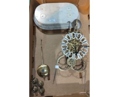 A 19th century brass skeleton clock with 3 spires, painted chapter ring, single train fusee movement with passing strike, und