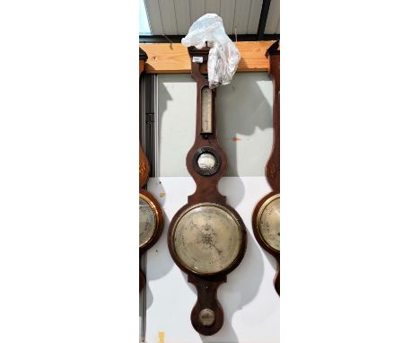A 19th century large mercury column barometer with thermometer, in figured mahogany banjo case, boxwood and ebonised banding,
