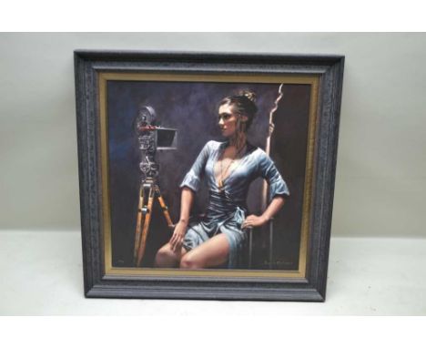 AFTER HAMISH BLAKELY "The Lost Reel", limited edition reprographic canvas, depicting a young beauty sat behind a vintage movi