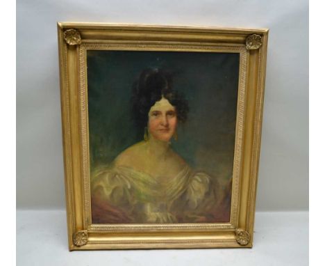 EARLY 19TH CENTURY "Portrait of a Lady", half-length, in evening gown, Oil painting on canvas, see notes to the back, "Jane W