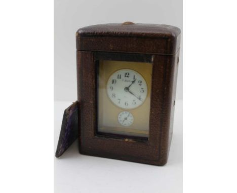 A LATE 19TH CENTURY FRENCH BRASS CASED REPEATER CARRIAGE CLOCK, five bevel glass plate case, with folding handle, 8-day movem
