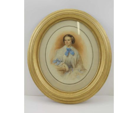 L.FISCHER "Portrait of a Lady", a mid 19th century Watercolour painting, signed and dated 1856, 24cm x 20cm, gilt oval frame,