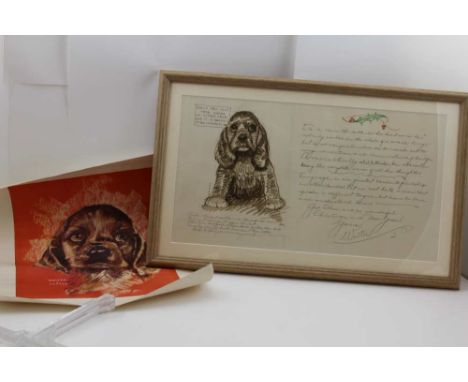 WALTER T. FOSTER "A Personal Christmas Greeting", being a sketch of a puppy and various pencil script, 27cm x 49cm, signed, p