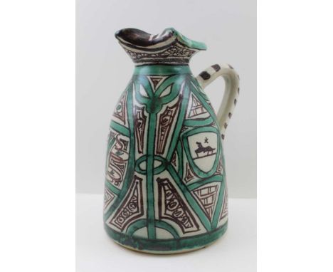 A "DOMINGO PUNTER" SPANISH ART POTTERY GLAZED EARTHENWARE WATER PITCHER, from the Tervel pottery c.1960, with ice retaining s