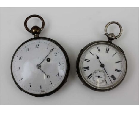 A LATE 19TH CENTURY SILVER CASED OPEN FACE POCKET WATCH, white enamel dial with Roman numerals and secondary dial, hallmark L
