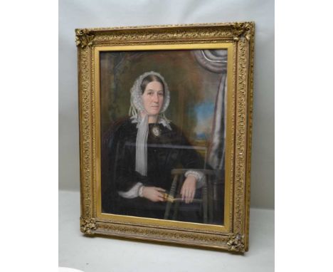 LATE 19TH / EARLY 20TH CENTURY "Grieving Widow" portrait study, Pastel, unsigned, 90cm x 70cm, glazed in period moulded gilt 