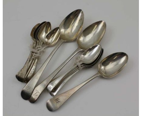 A PAIR OF GEORGE III SILVER TABLE SPOONS, Hanoverian design, London 1810, makers mark indecipherable, monogrammed "D", togeth