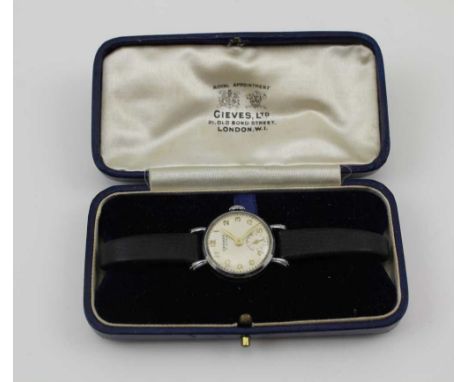 A "HERMES" LADY'S WRISTWATCH, having ivory coloured dial with Arabic numerals and secondary dial, mechanical 17 jewel movemen