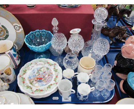 Royal Doulton Brambly Hedge Plates, 'Spring', 'Summer', 'Winter' and 'The Snow Ball'. Drinking glasses, decanter, other glass