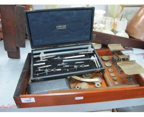 Early XX Century Draughtman's Tools, including a boxed set, three drawing board set squares, etc, plus a Victorian set of let