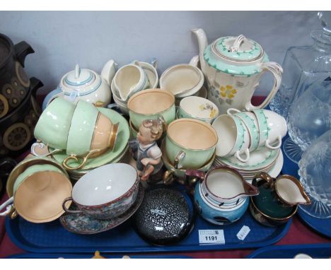 Susie Cooper Teapot, Burleigh coffee pot, Queen Anne tea ware, Hummel figure, paperweight etc:- One Tray