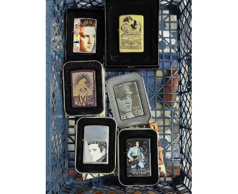 Zippo Lighters, six Elvis Presley versions in original packaging.