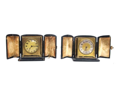 A Zenith Gilt Metal Travelling Clock, of square form with engine turned decoration, retailed by Jam Pitchie and Son, Edinburg